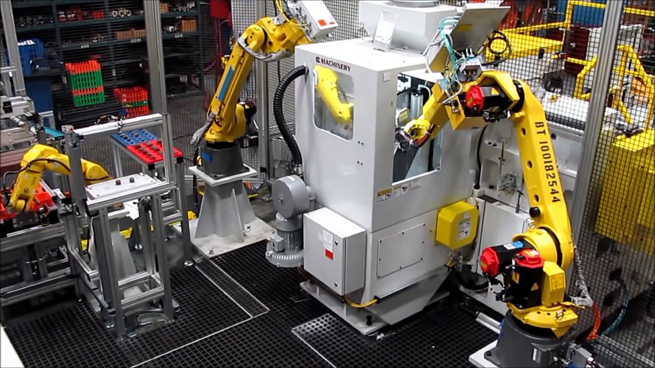 Double Disc Grinder with Multiple Fanuc Robots