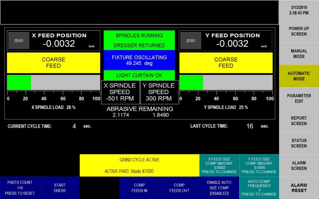 C & B Machinery Custom Double Disc Grinder Touch Screen Controls